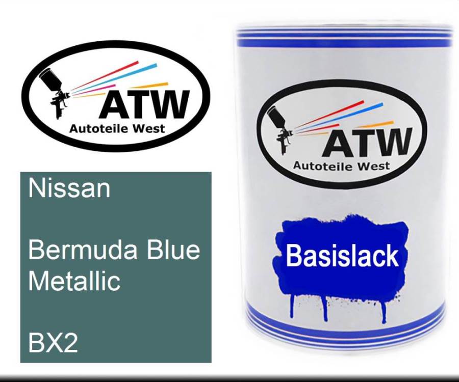 Nissan, Bermuda Blue Metallic, BX2: 500ml Lackdose, von ATW Autoteile West.